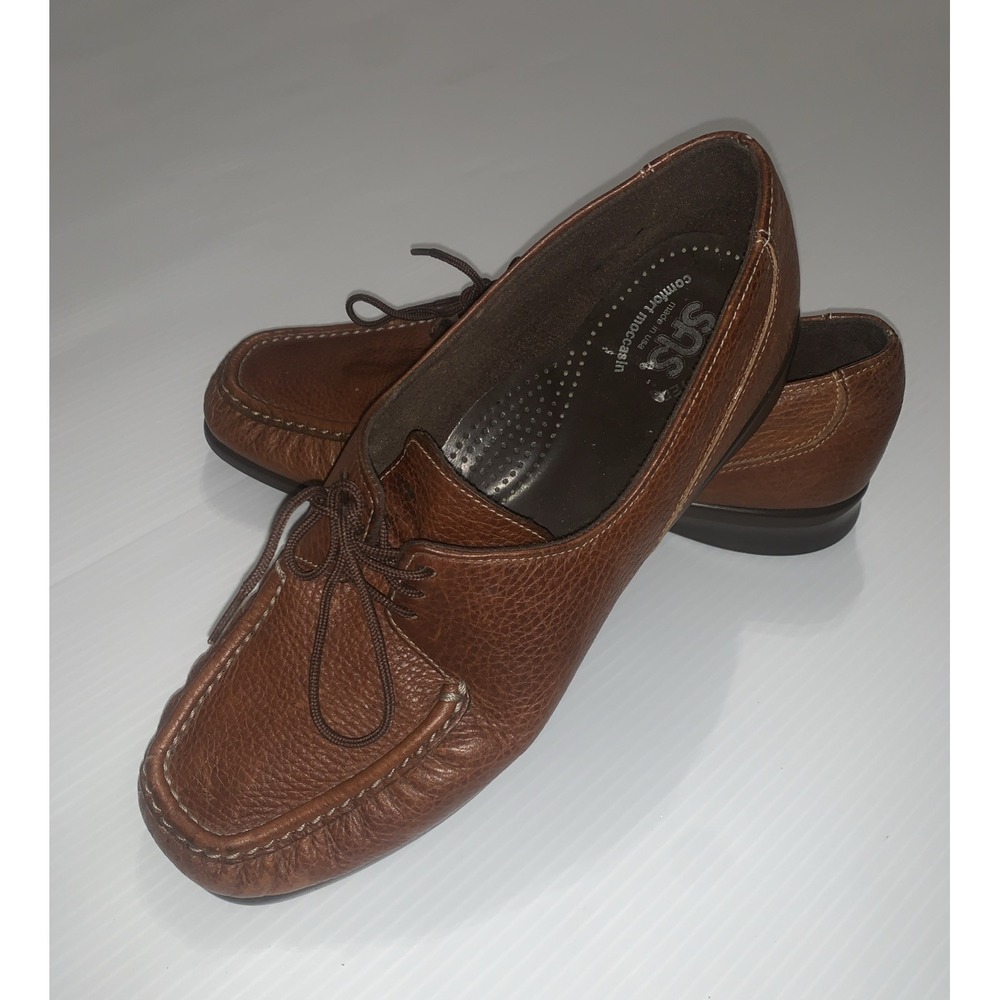 SAS Womens Tripad Loafer Comfort Shoes Brown Leather Lace Up size 9.5M USA Made